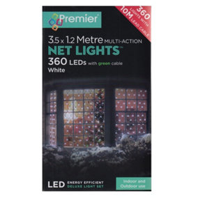 White Christmas Window Net Lights 360 LED 3.5M x 1.2M Multi Action LEDs