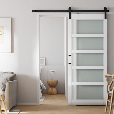 White Coated Sliding Internal Door Interior Barn Door 91cm W x 213cm H with Sliding Hardware Kit 183cm
