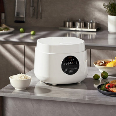 White Compact Digital Rice Cooker with Multi-Cooking Modes