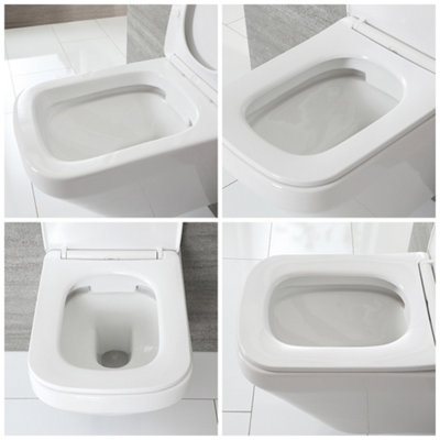 White Complete WC Unit Wall Hung Rimless Square Toilet 483mm