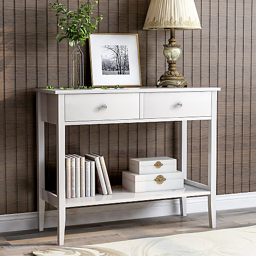 White Console Table With Two Drawers, White Study Pc Desk Workstation With  Pine Wood Legs For Living Room Bedroom Hallway, Study D | Diy At B&Q