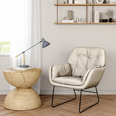 White Contemporary Metal Legs Tufted Leisure Armchair