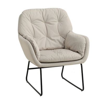 White Contemporary Metal Legs Tufted Leisure Armchair