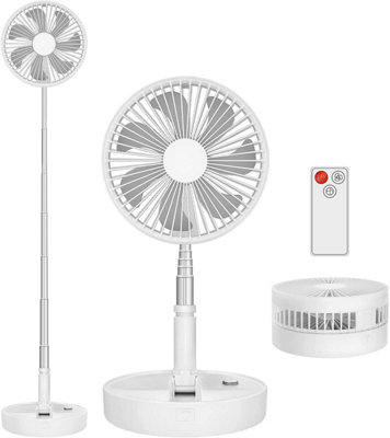 White Cordless Portable folding Telescopic Desk Fan USB Rechargeable Battery Cooling