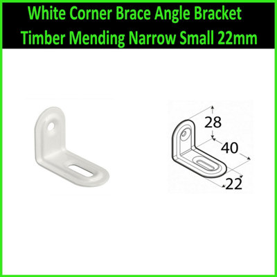 White Corner Brace Angle Bracket Timber Mending Narrow Small 22mm ( Pack of: 10 )