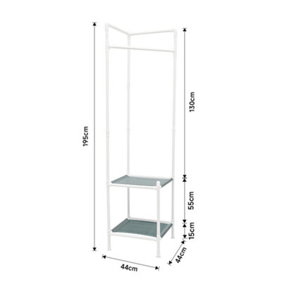 White Corner Coat Rack Drying Rack Stand with Tier Shelves 195cm (H)
