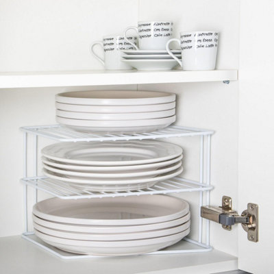 White Corner Plate Rack 3 Tier Storage Stand