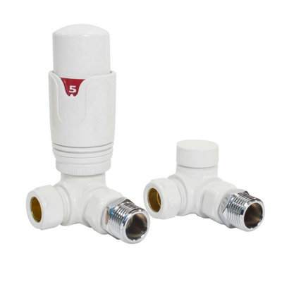White Corner TRV Thermostatic Radiator Valve and Lockshield 15mm x 1/2