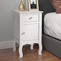 White Country Style Wooden Night Stand Table with Drawer and Door