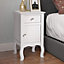 White Country Style Wooden Night Stand Table with Drawer and Door