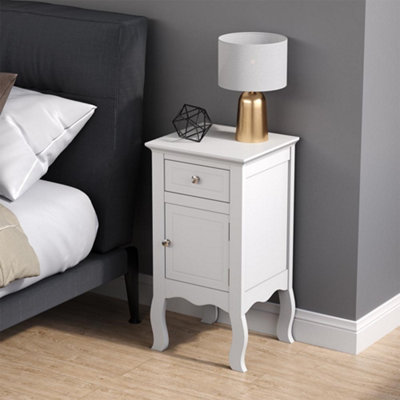 White Country Style Wooden Night Stand Table with Drawer and Door