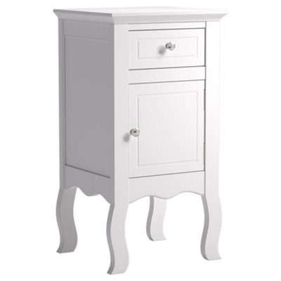 White Country Style Wooden Night Stand Table with Drawer and Door