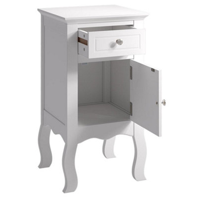 White Country Style Wooden Night Stand Table with Drawer and Door