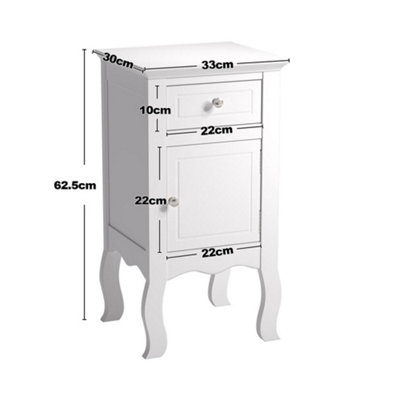 White Country Style Wooden Night Stand Table with Drawer and Door