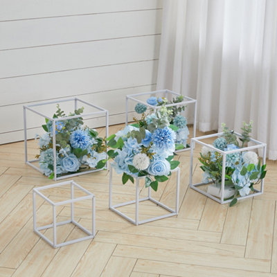White Cube Metal Floor Vase Flower Stand Wedding Centrepieces 31cm