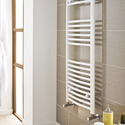 White Curved 400 x 1600 Heated Towel Rail 22mm Warmer Radiator 400mm x 1600mm