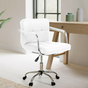 White Cushioned Faux Leather Office Chair with Chrome Legs