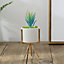 White Cylindrical Plant Pot Planter with Metal Stand Dia 8 cm