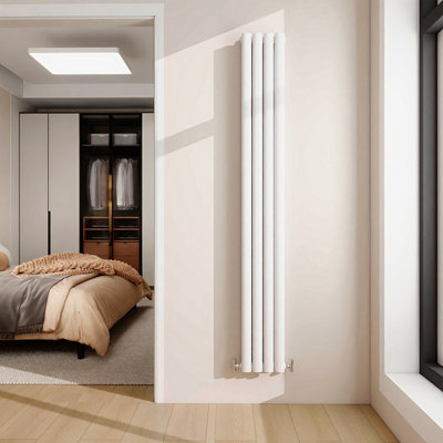 White Designer Radiator Vertical Oval Column Double Panel Rad