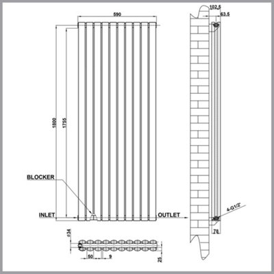 White Designer Radiator Vertical Oval Column Double Panel Rad 1800x590mm