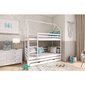 White Dhalia Bunk Bed with Trundle & Foam Bonnell Mattresses - Chic & Practical (H2170mm W1980mm D980mm)