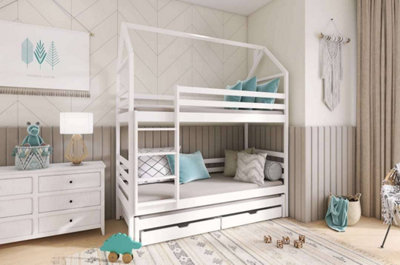 White Dhalia Bunk Bed with Trundle & Foam Mattresses - Chic & Practical (H2170mm W1980mm D980mm)