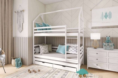 White Dhalia Bunk Bed with Trundle & Storage - Chic Space Saver (H2170mm W1980mm D980mm)