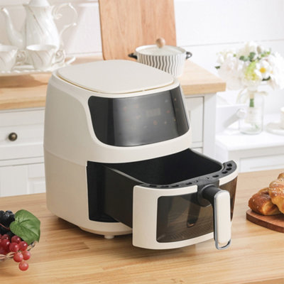 White Digital Penel Single Basket 5L Air Fryer Oven with Timer,Non-Stick Removable Basket