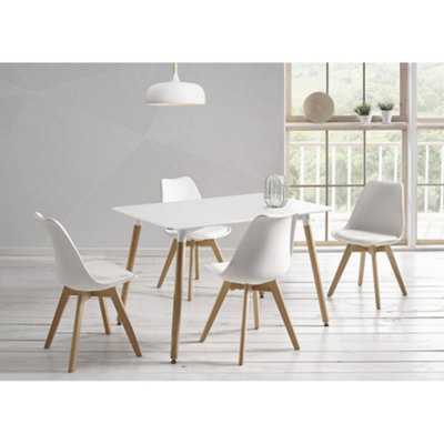 White Dining Table and Chairs Set Rectangular 4 Seater Table With 4 ...