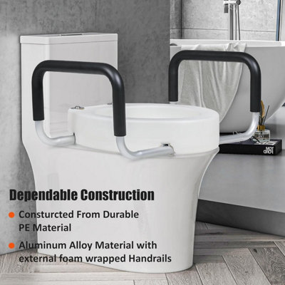 White Disabled Raised Toilet Seat with Lid Handles Elderly Elevated ...