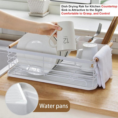 WHITE DISH RACK DRAINER WITH DRIP TRAY, SINGLE-TIER KITCHEN DRYING RACK ...