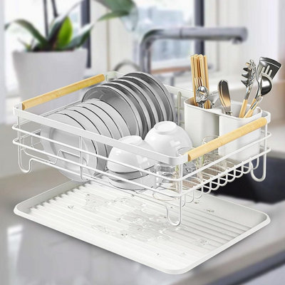 White Dish Rack Drainer with Drip Tray, Single-Tier Kitchen Drying Rack ...
