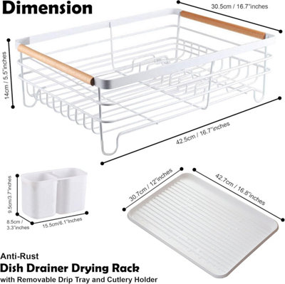 White Dish Rack Drainer with Drip Tray, Single-Tier Kitchen Drying Rack ...