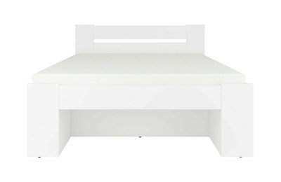 White Double Bed Frame Storage Drawers Euro Headboard Solid Slats Shelves Nepo