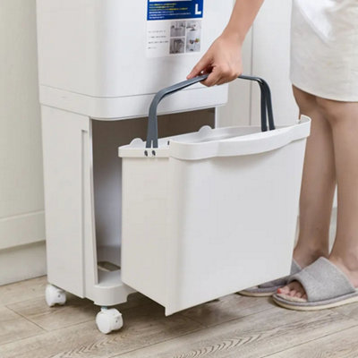 White Double-Layer Three-Compartment Trash Can with Wheels