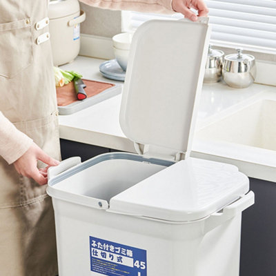 White Double-Layer Three-Compartment Trash Can with Wheels