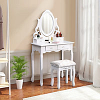 White Dressing Table Makeup Vanity Desk with 4 Drawers Adjustable Mirror and Stool