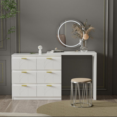 gold and white dressing table Richmond Ridged Vanity Table, Matte White main image 1