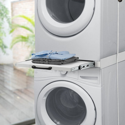 White Dryer Washing Machine Stacking Kit Slide Out Rack
