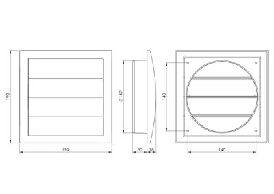 White Duct Gravity Flaps 190mm x 190mm / 150mm Vent Cover