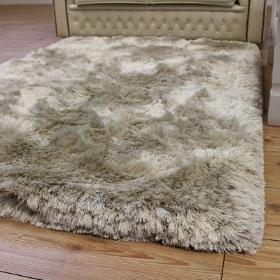 White Easy to clean Plain Handmade , Luxurious , Modern , Plain , Shaggy , Sparkle Rug for Living Room, Bedroom - 120cm X 170cm