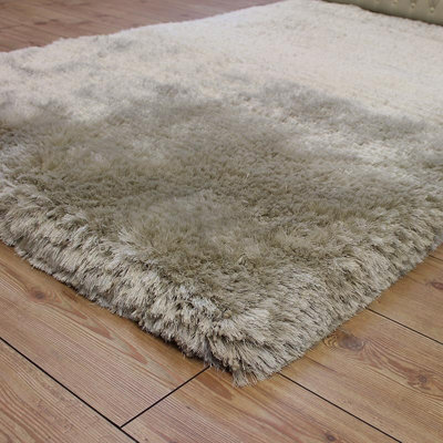 White Easy to clean Plain Handmade , Luxurious , Modern , Plain , Shaggy , Sparkle Rug for Living Room, Bedroom - 70cm X 140cm