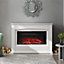 White Electric Fire Suite Black Fireplace Heater with White Wooden Surround Set Overall Size 48 Inch