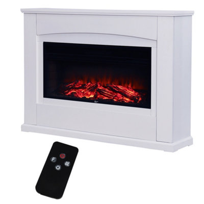White Electric Fire Suite Black Fireplace Heater with White Wooden Surround Set Overall Size 48 Inch