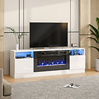 White Electric Fire Suite, Fireplace and White Surround Set Fireplace TV Stand 12 Mood Light Colors