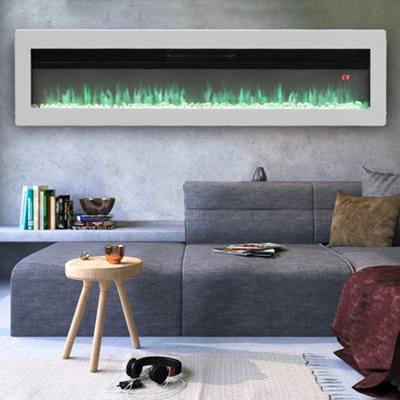 White Electric Fire Wall Mounted or Inset Fireplace 12 Flame Colors with Freestanding Leg 60 Inch