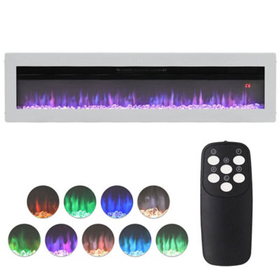 White Electric Fire Wall Mounted or Inset Fireplace 9 Flame Colors with Freestanding Leg 60 Inch
