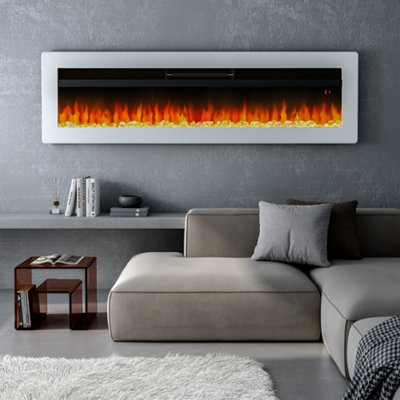 White Electric Fire Wall Mounted Wall Inset Fireplace 12 Flame Colors with Freestanding Legs 50 Inch