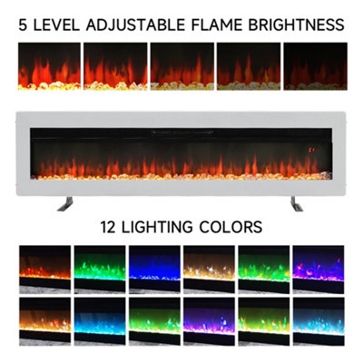 White Electric Fire Wall Mounted Wall Inset Fireplace 12 Flame Colors with Freestanding Legs 50 Inch
