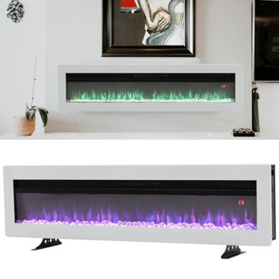 White Electric Fire Wall Mounted Wall Inset Fireplace 12 Flame Colors with Freestanding Legs 50 Inch